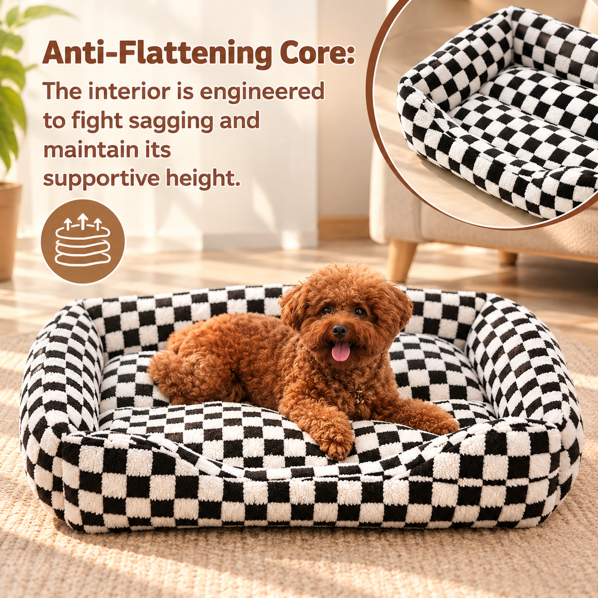Check Pattern Dog & Cat Bed – Plush Cushioned Interior - TillyPaw