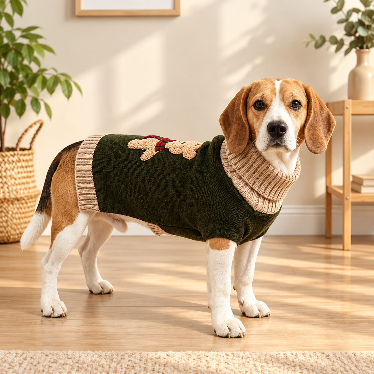 Bear Knit Dog Jumper – Olive Turtleneck Sweater for Dogs - TillyPaw