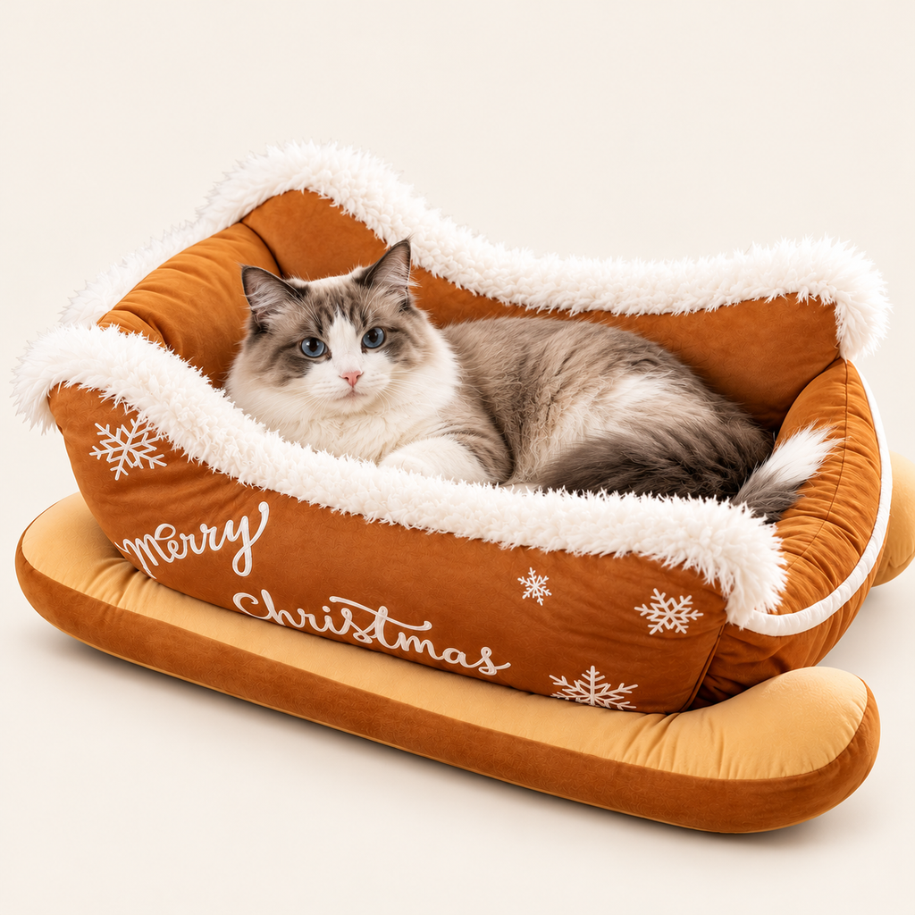 Christmas Sleigh Pet Bed – Plush Sofa Bed for Cats & Dogs - TillyPaw