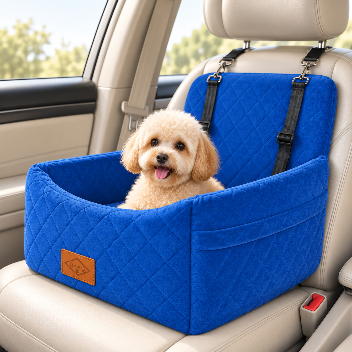 Dog & Cat Car Booster Seat – Travel Bed with Straps - TillyPaw