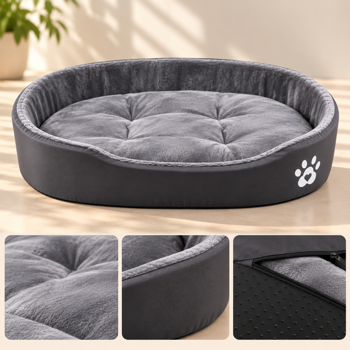 Oval Ruffled Pet Bed – Plush Dog & Cat Bed with Cushion - TillyPaw