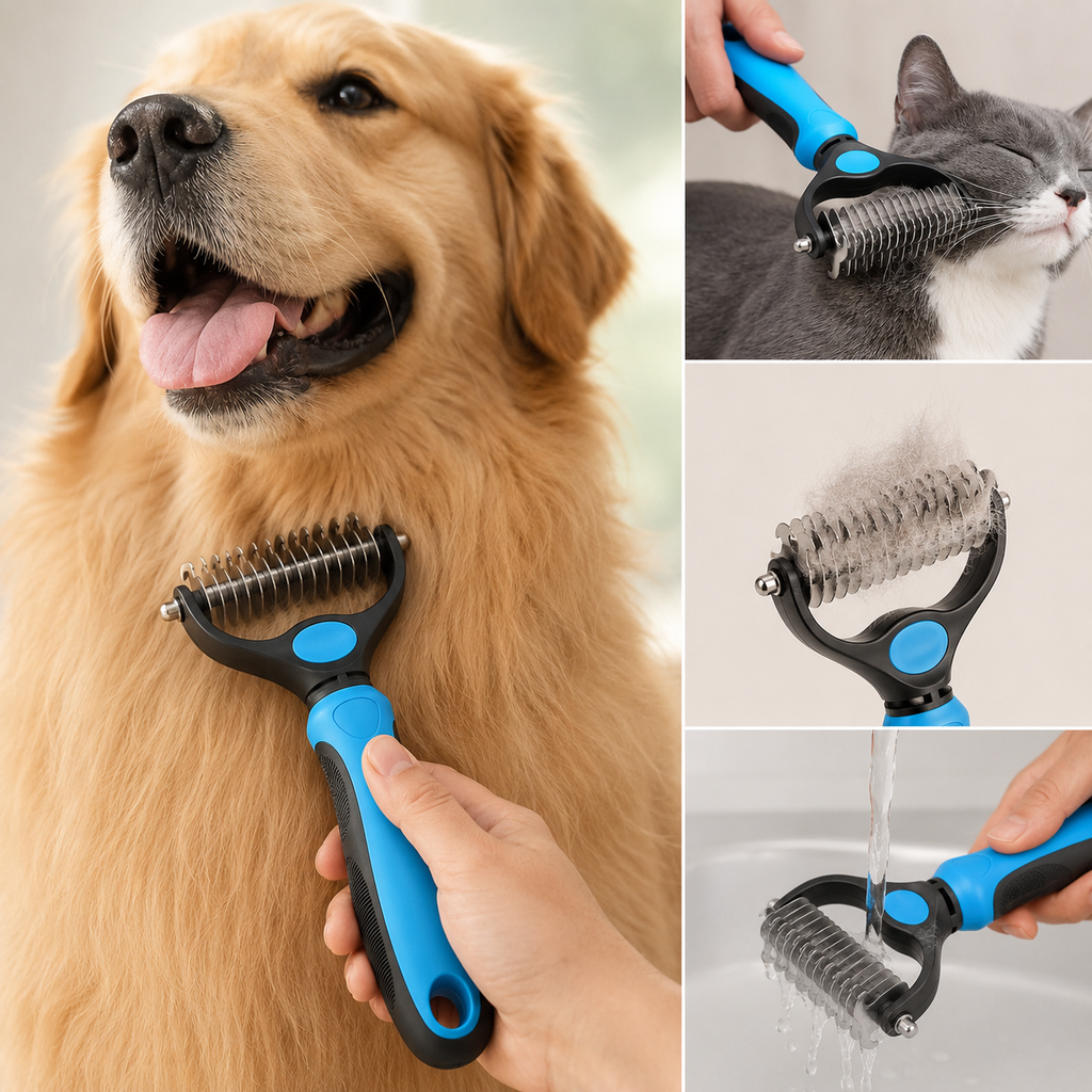 Pet Deshedding Brush - 2-in-1 Fur & Knot Remover - TillyPaw