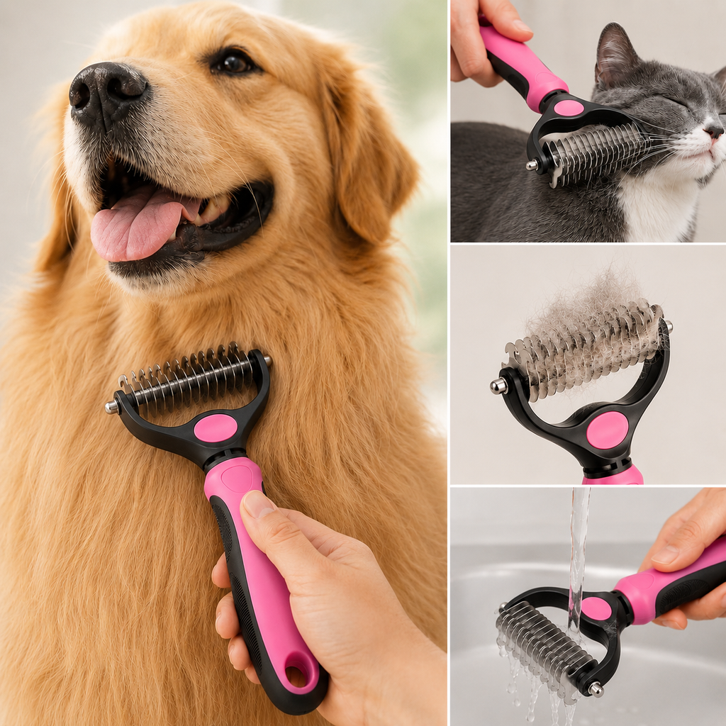 Pet Deshedding Brush - 2-in-1 Fur & Knot Remover - TillyPaw