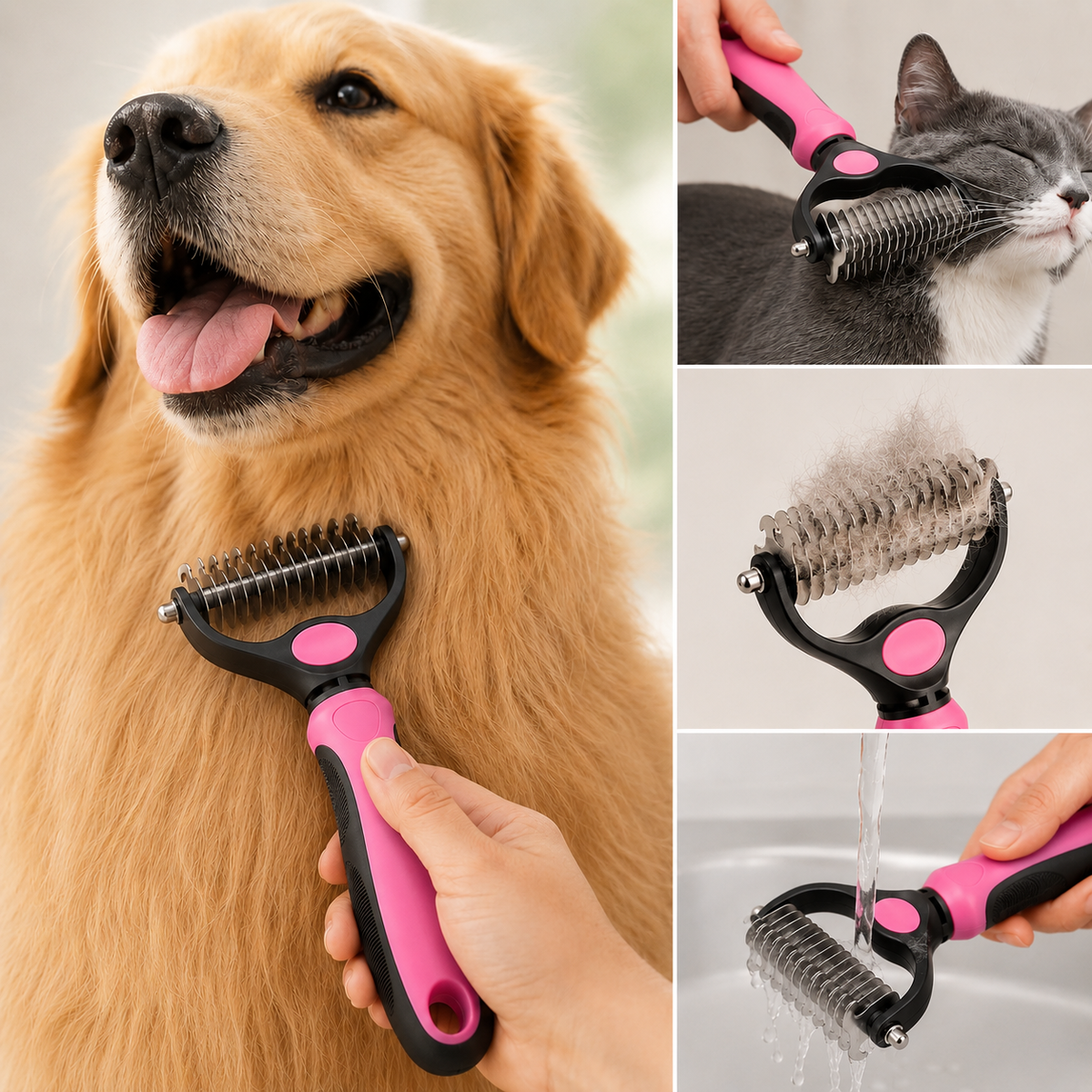 Pet Deshedding Brush - 2-in-1 Fur & Knot Remover - TillyPaw