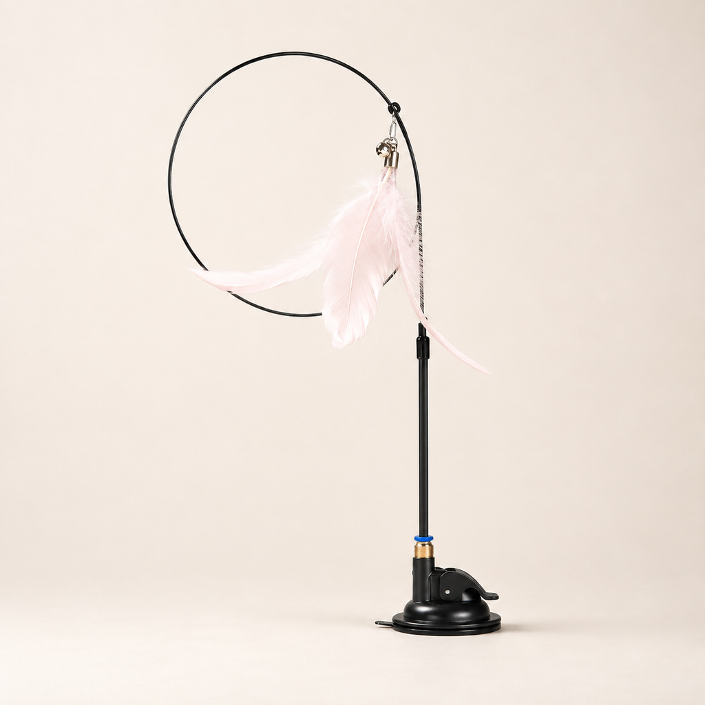 Cat Teaser Wand – Suction Cup Pole with Feather & Bell - TillyPaw