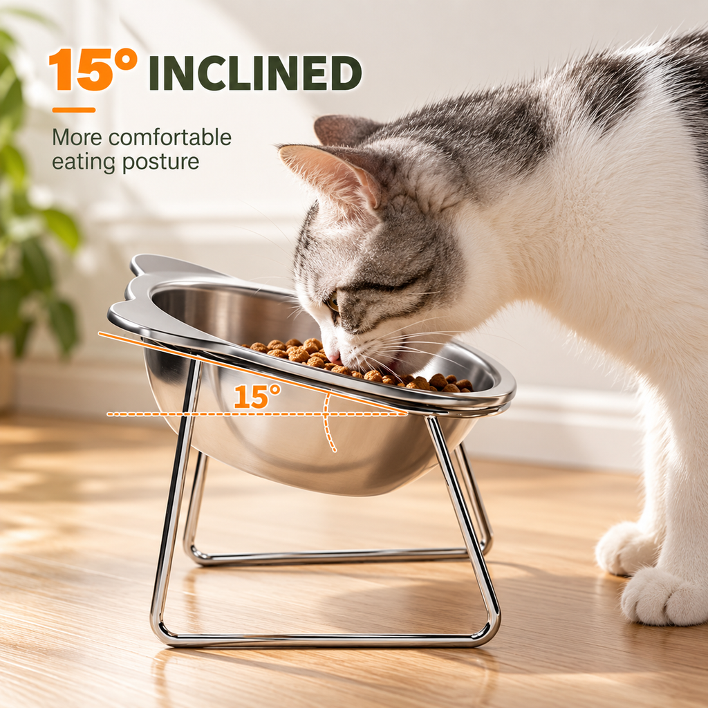 Slanted Steel Pet Bowl – Tilted Feeder for Dogs and Cats - TillyPaw