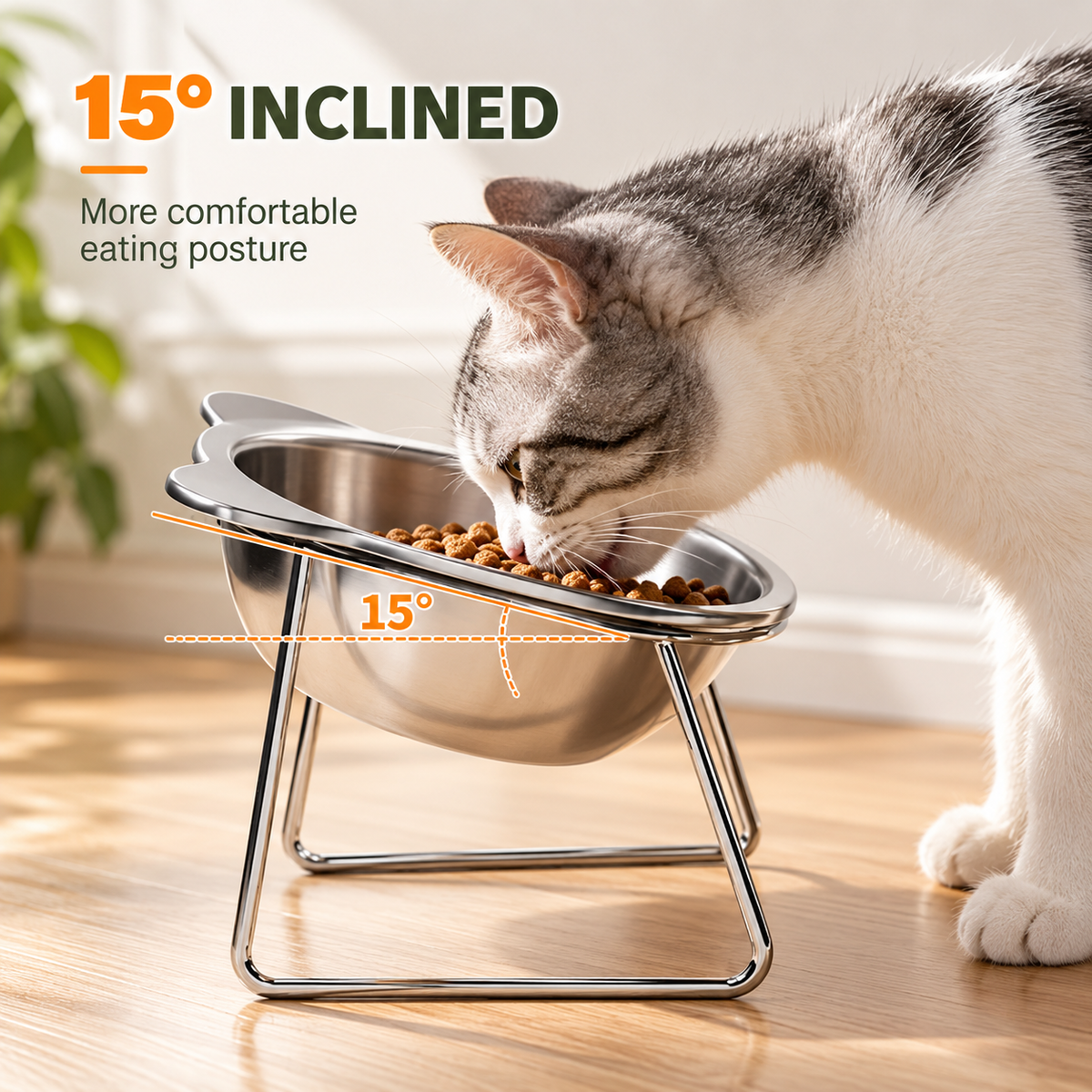 Slanted Steel Pet Bowl – Tilted Feeder for Dogs and Cats - TillyPaw
