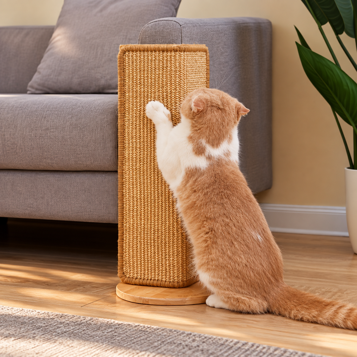 Standing Sisal Cat Scratcher with Hanging Ball - TillyPaw