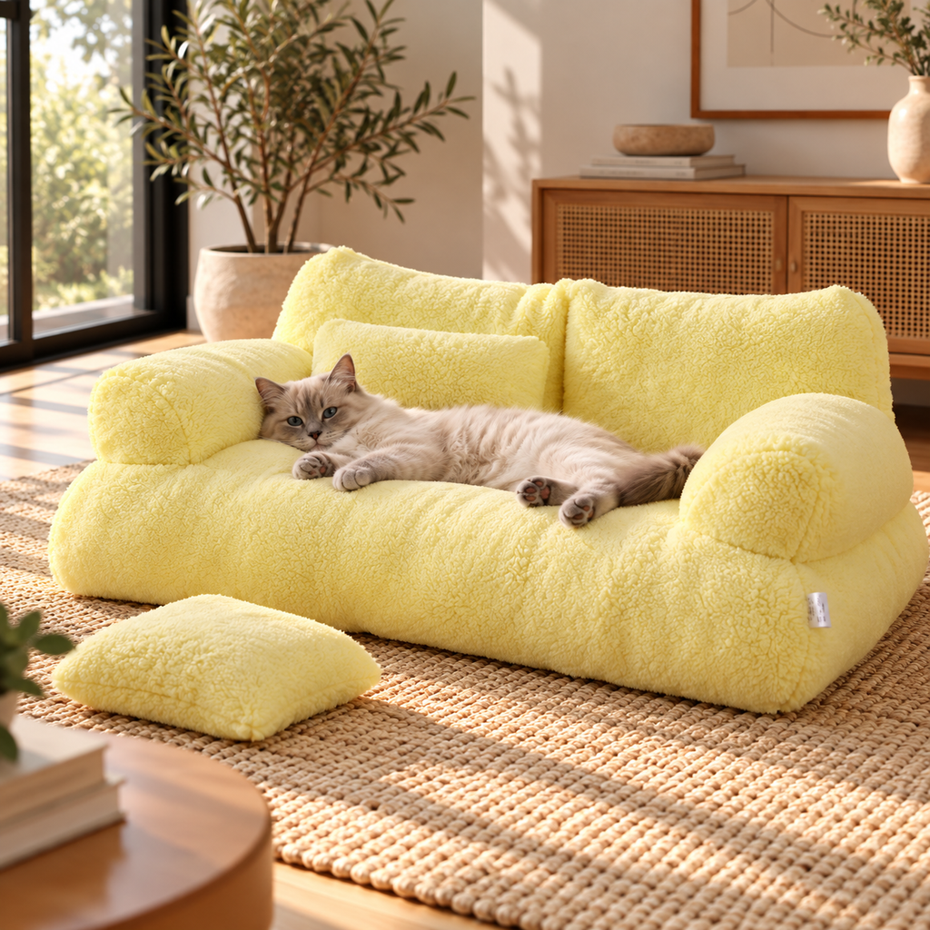 Cat Sofa Bed – Soft Plush Nest with Cushion - TillyPaw