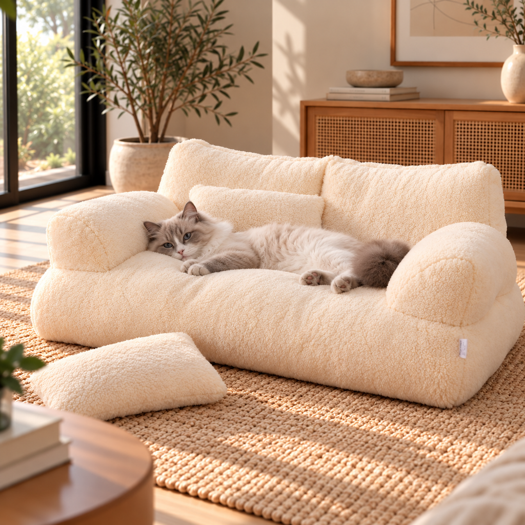 Cat Sofa Bed – Soft Plush Nest with Cushion - TillyPaw