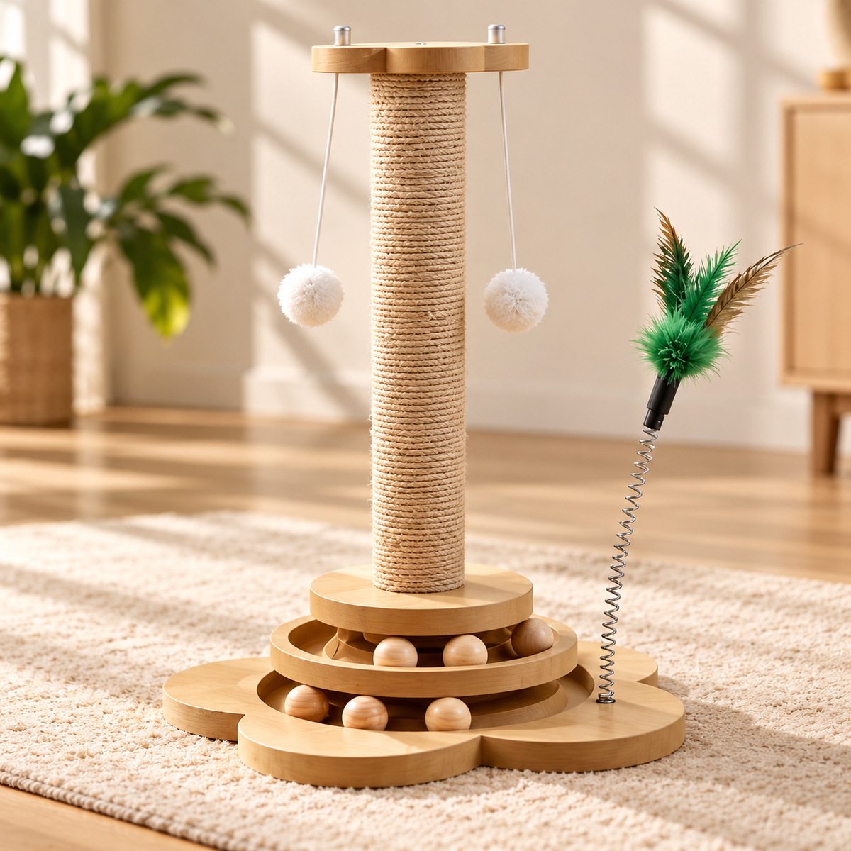 Cat Turntable – Sisal Scratching Toy with Spinning Balls - TillyPaw