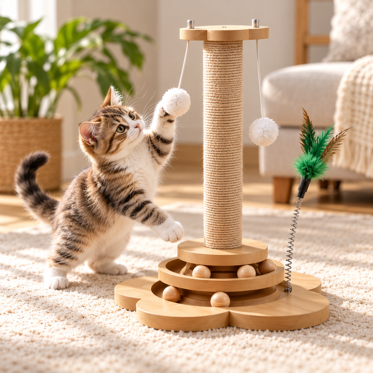 Cat Turntable – Sisal Scratching Toy with Spinning Balls - TillyPaw