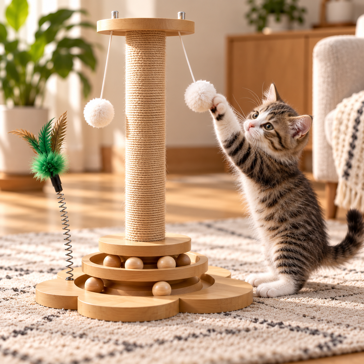 Cat Turntable – Sisal Scratching Toy with Spinning Balls - TillyPaw