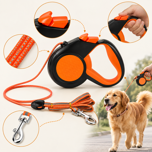 8m Retractable Dog Lead – Reflective Tape, Non-Slip Handle - TillyPaw