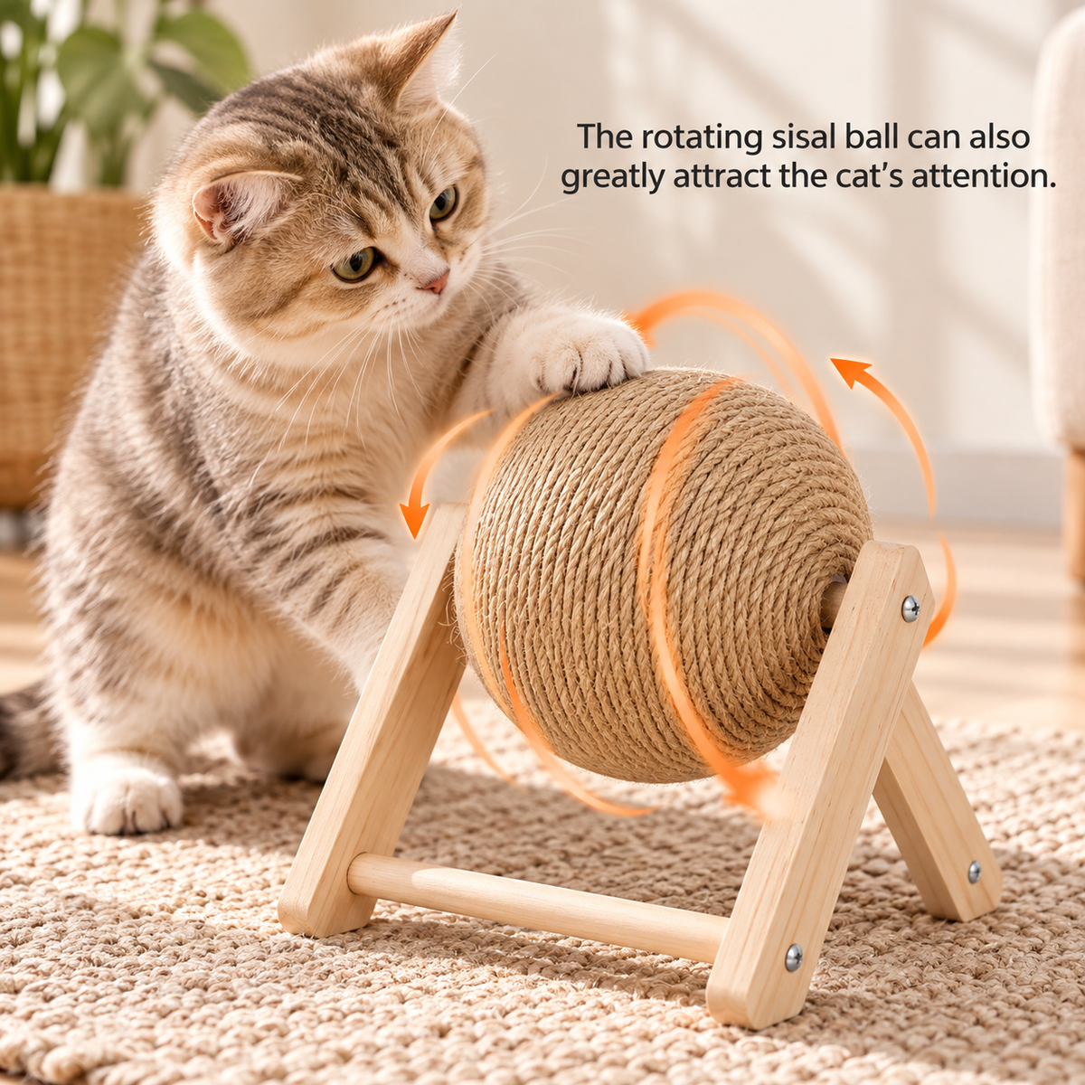 Sisal Ball Cat Scratcher – Wooden Triangle Frame - TillyPaw