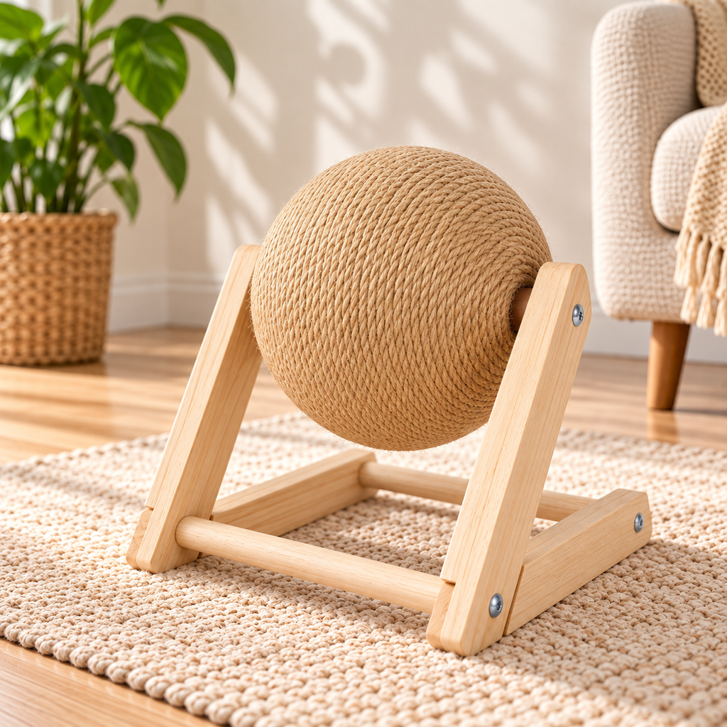 Sisal Ball Cat Scratcher – Wooden Triangle Frame - TillyPaw