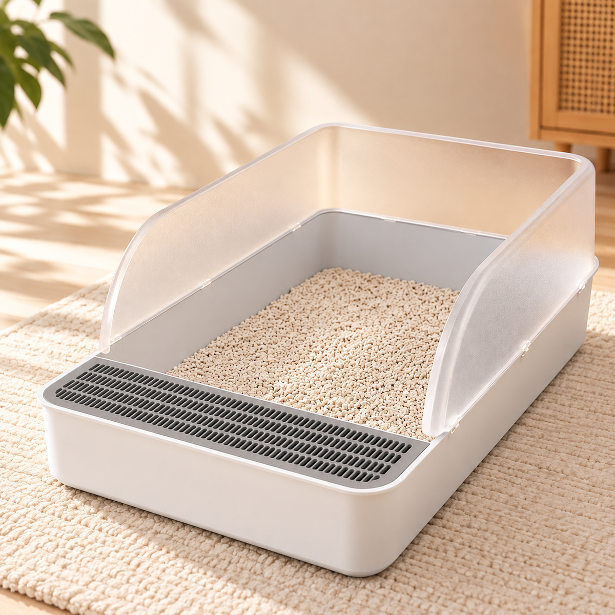 Large Open Cat Litter Tray – High Splash Shield & Scoop - TillyPaw