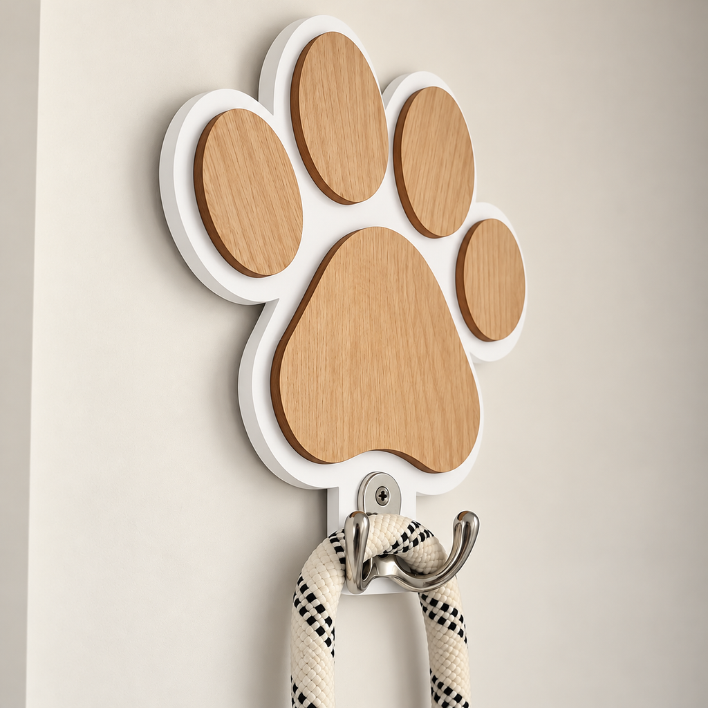 Paw Print Wall Hook – Wooden Lead & Towel Hanger - TillyPaw