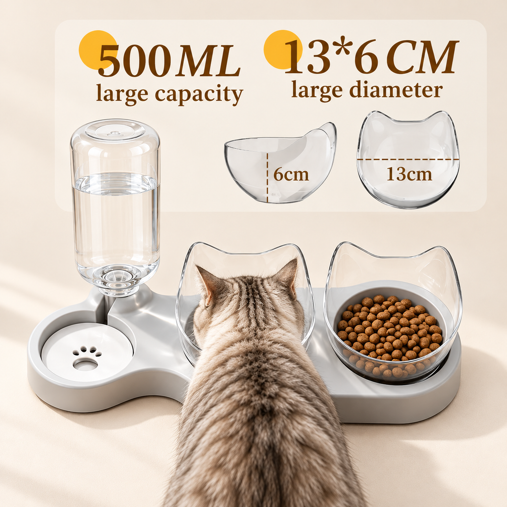Tilted Cat Bowl Set – Food Bowls & Gravity Water Dispenser - TillyPaw