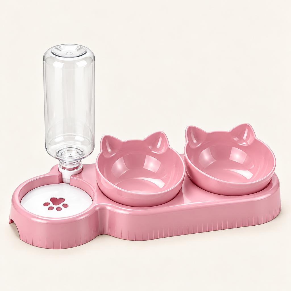 Tilted Cat Bowl Set – Food Bowls & Gravity Water Dispenser - TillyPaw