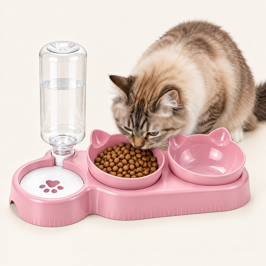 Tilted Cat Bowl Set – Food Bowls & Gravity Water Dispenser - TillyPaw