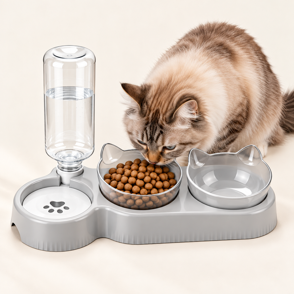 Tilted Cat Bowl Set – Food Bowls & Gravity Water Dispenser - TillyPaw