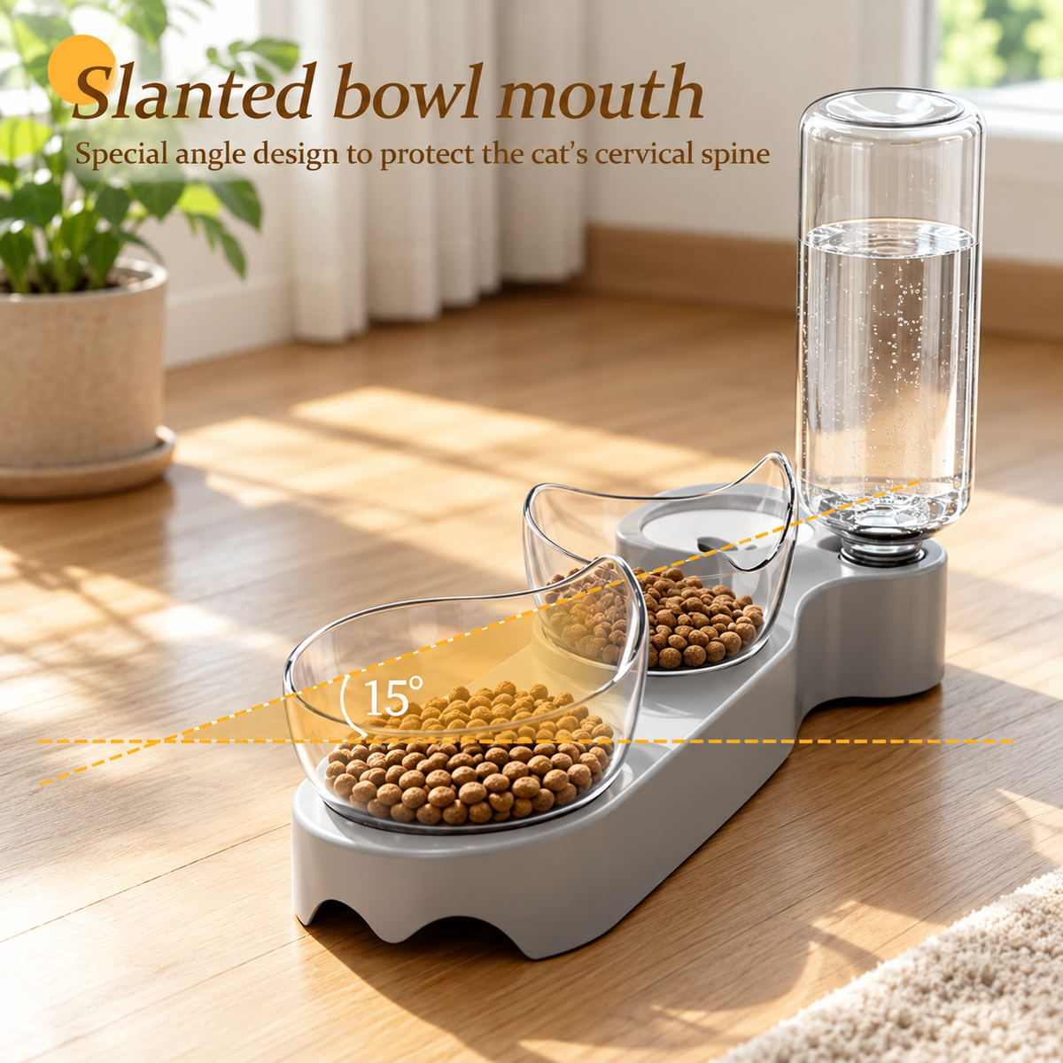 Tilted Cat Bowl Set – Food Bowls & Gravity Water Dispenser - TillyPaw