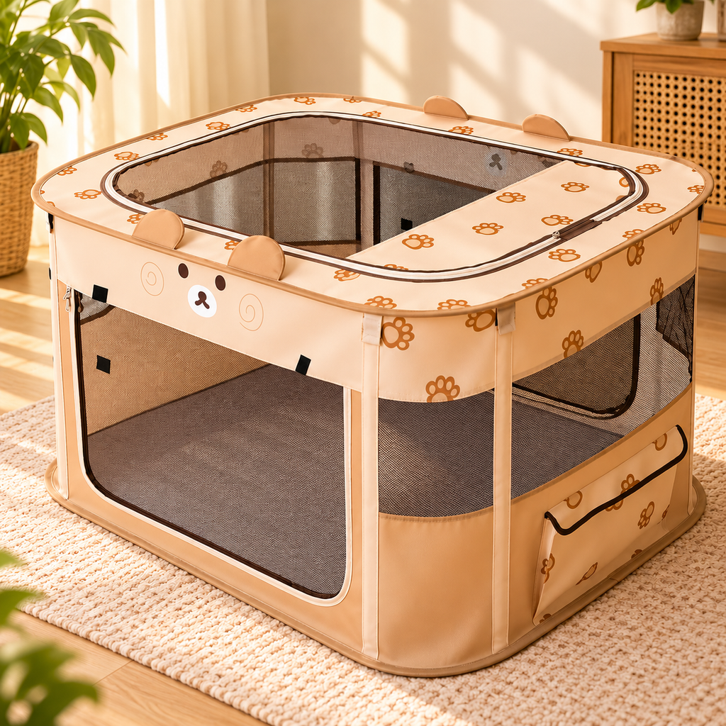 Pop-Up Pet Playpen with Zip Top – Foldable Cat Tent - TillyPaw