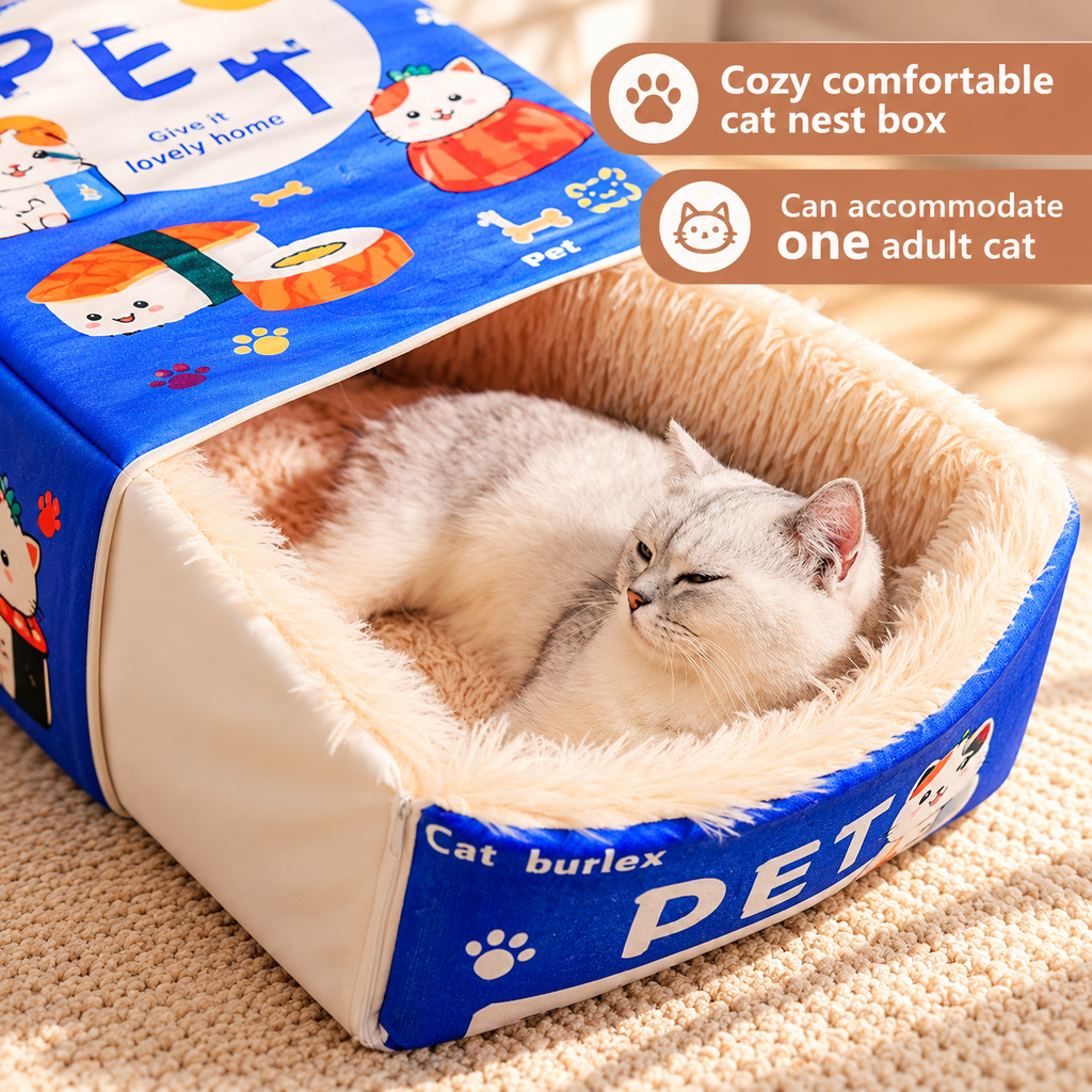 Snack Box Cat Bed – Enclosed Sushi Box Cat Hideout - TillyPaw