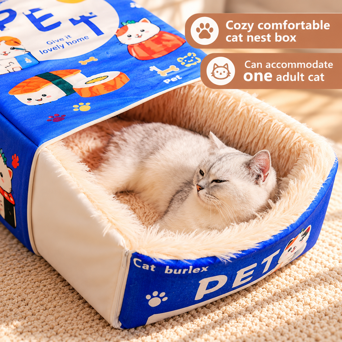 Snack Box Cat Bed – Enclosed Sushi Box Cat Hideout - TillyPaw