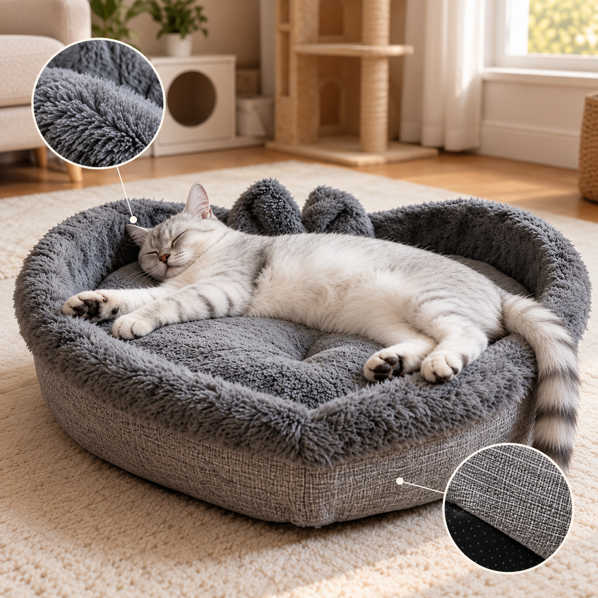Heart-Shaped Cat Bed – Plush Grey Cat Nest - TillyPaw