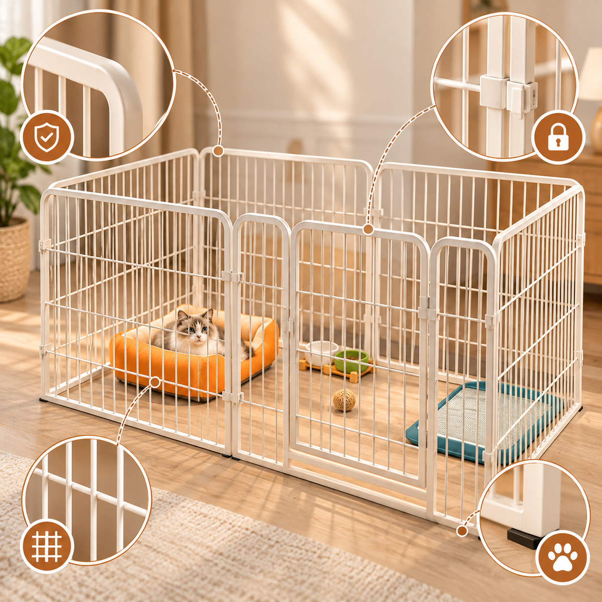 Metal Dog Playpen – 6-Panel Pen with Gate, 120x60x60cm - TillyPaw