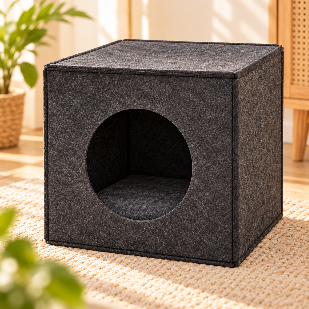 Felt Cube Cat Bed – Foldable Washable Cat Cave - TillyPaw
