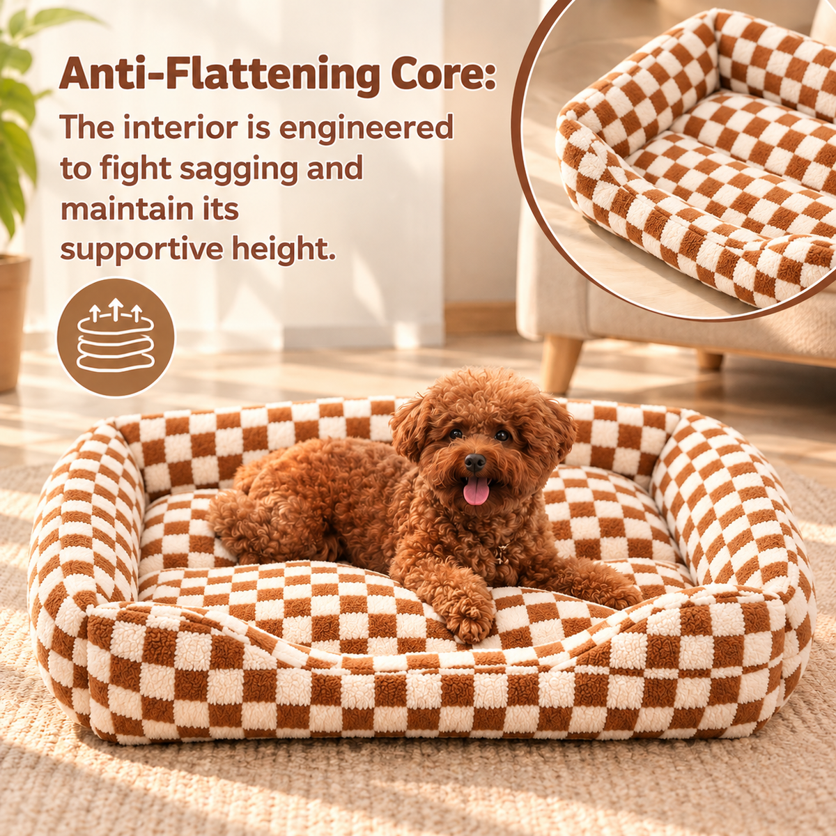 Check Pattern Dog & Cat Bed – Plush Cushioned Interior - TillyPaw