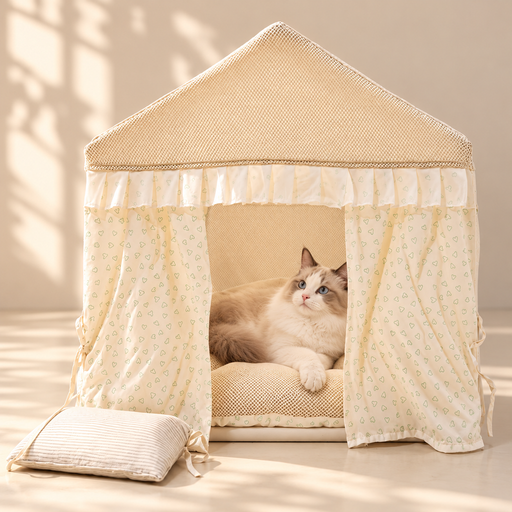 Curtain Pet Tent Bed – Semi-Enclosed Cat & Dog House - TillyPaw