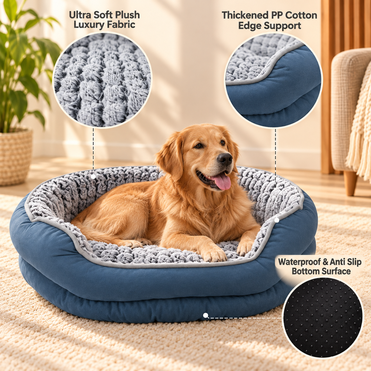 Plush Bolster Dog Bed – Soft Faux Fur Inner - TillyPaw