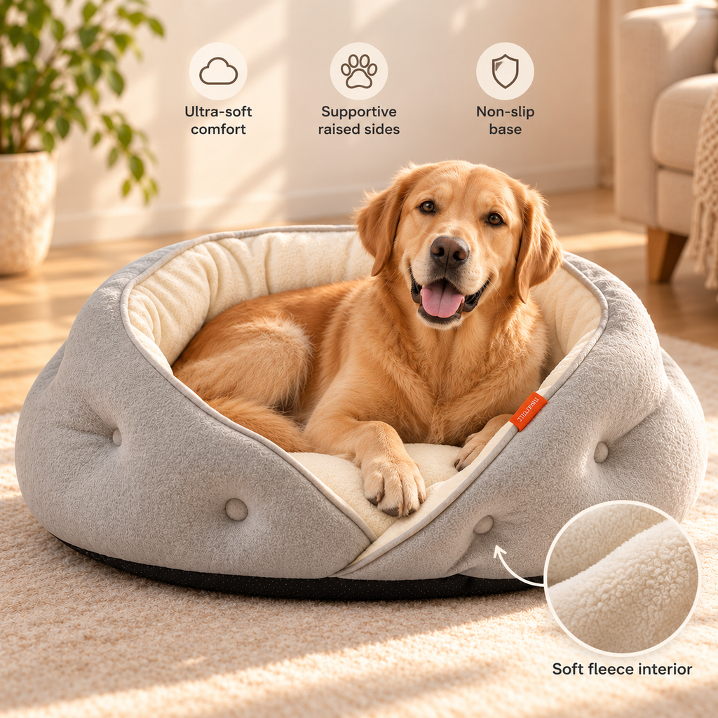 Wrap-Around Pet Bed – Semi-Enclosed Grey Cat & Dog Bed - TillyPaw