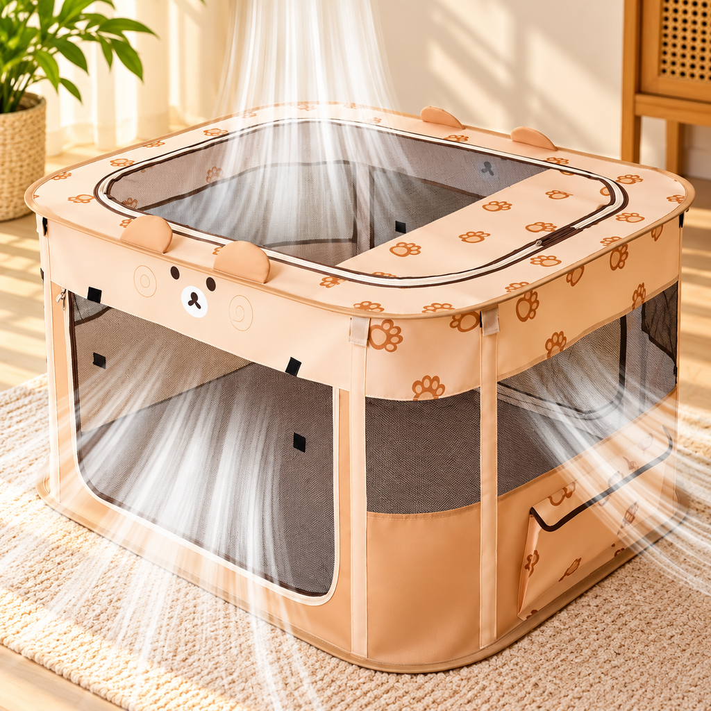 Pop-Up Pet Playpen with Zip Top – Foldable Cat Tent - TillyPaw