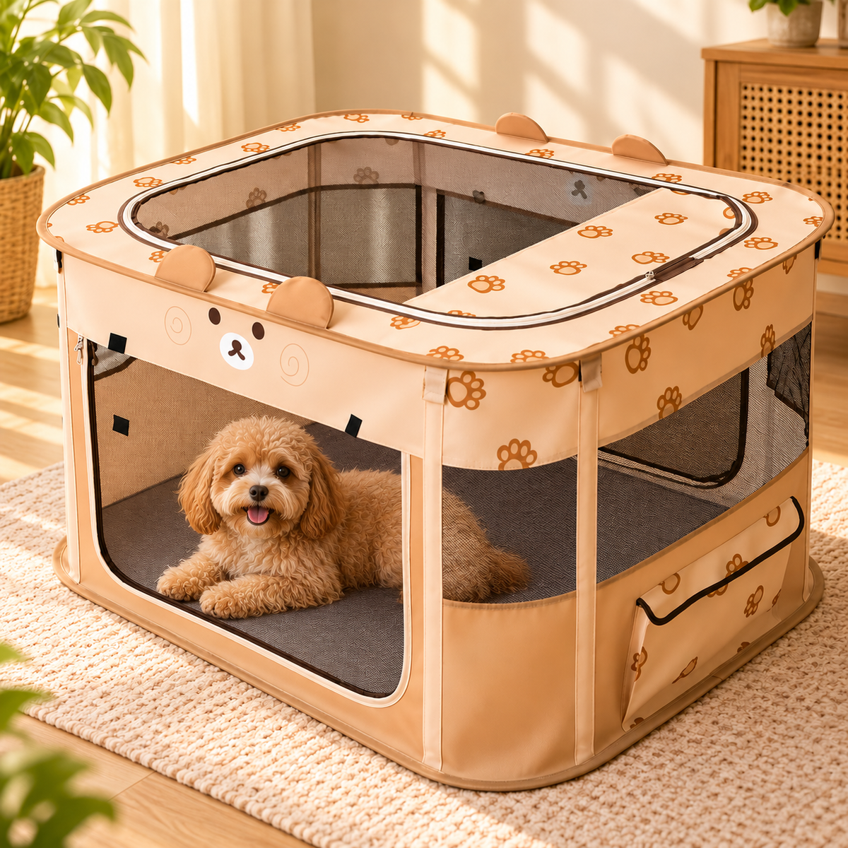 Pop-Up Pet Playpen with Zip Top – Foldable Cat Tent - TillyPaw