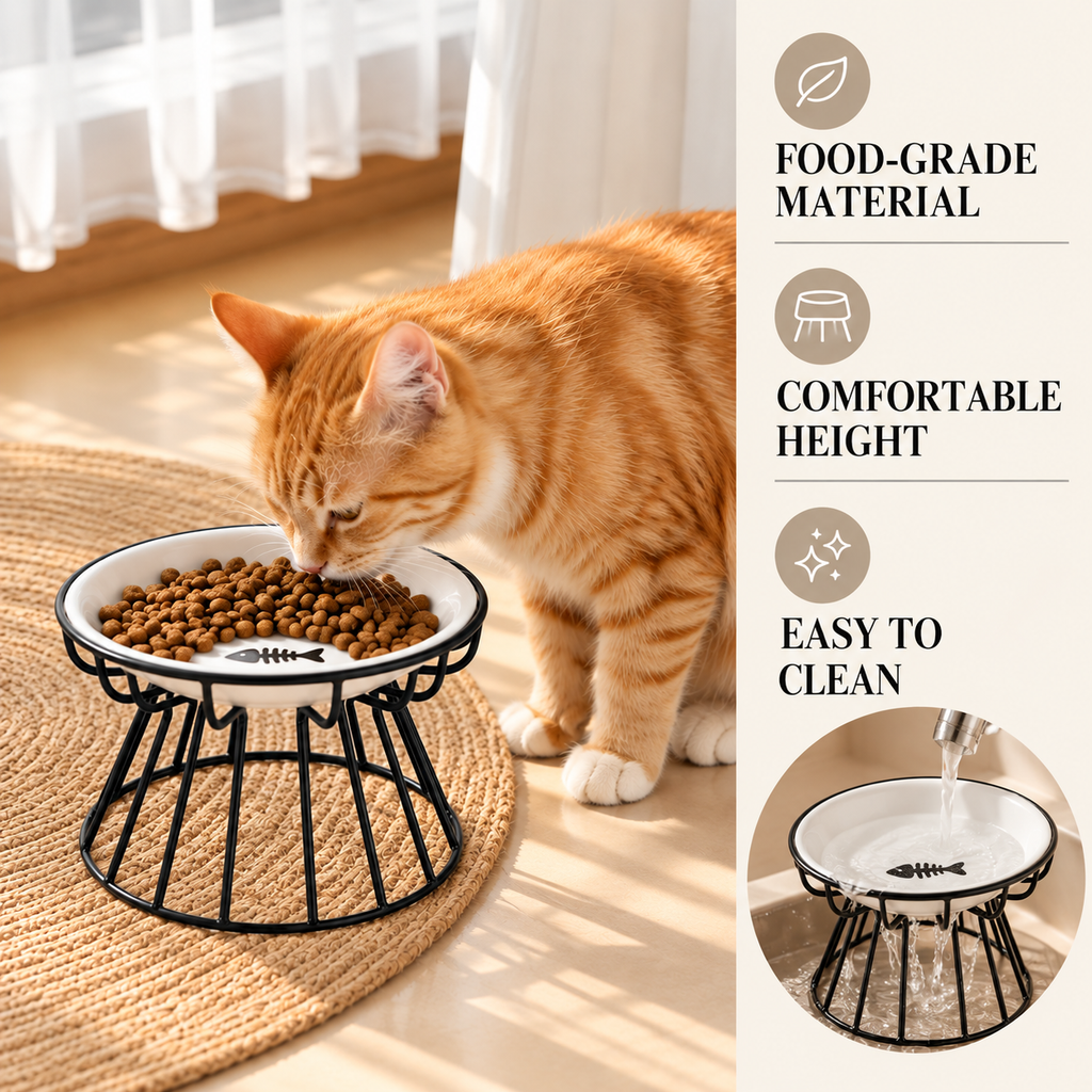 Raised Ceramic Cat Bowls – Fishbone Plates, Set of 2 - TillyPaw
