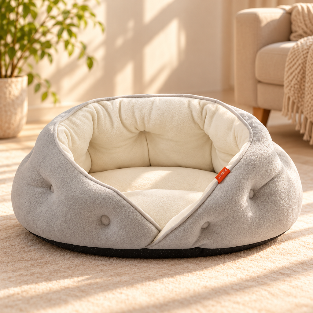 Wrap-Around Pet Bed – Semi-Enclosed Grey Cat & Dog Bed - TillyPaw
