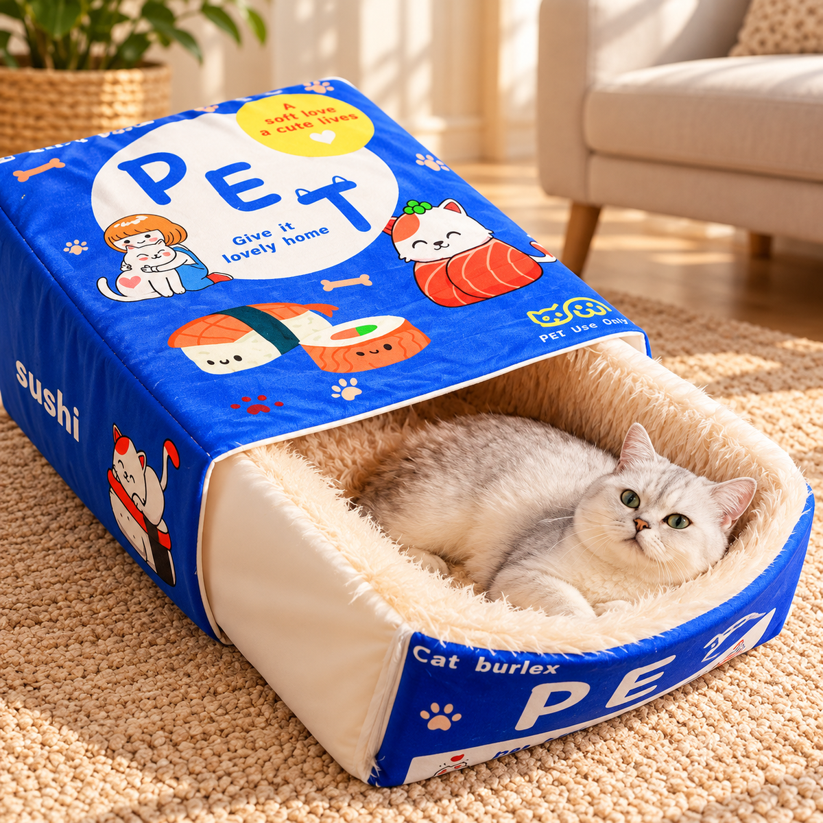Snack Box Cat Bed – Enclosed Sushi Box Cat Hideout - TillyPaw