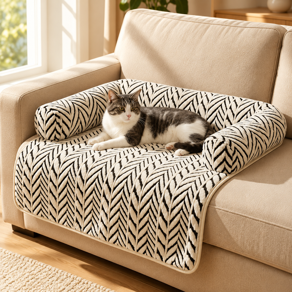 Plush Pet Couch Bed with Bolster – Sofa Protector Cover - TillyPaw