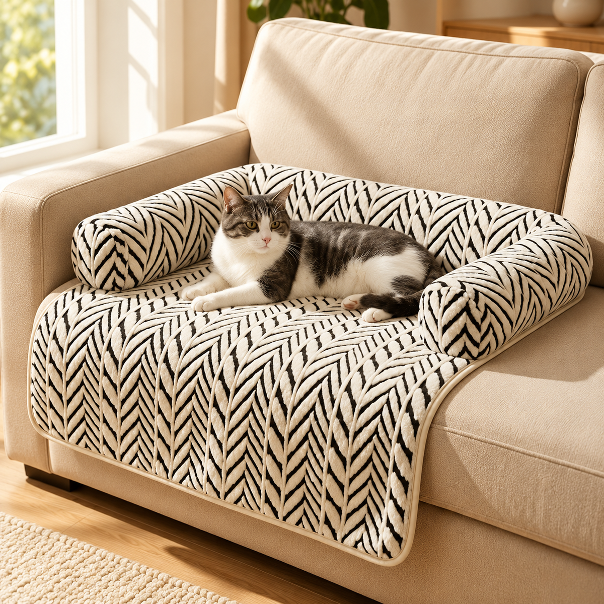 Plush Pet Couch Bed with Bolster – Sofa Protector Cover - TillyPaw