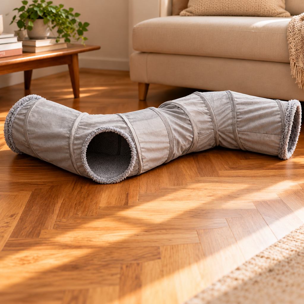S-Shaped Plush Cat Tunnel – Foldable Play Tunnel for Cats - TillyPaw