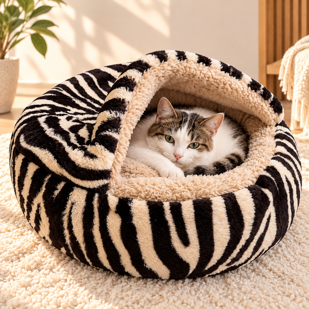 Shell Cat Nest – Enclosed Plush Cat Bed, 40cm - TillyPaw