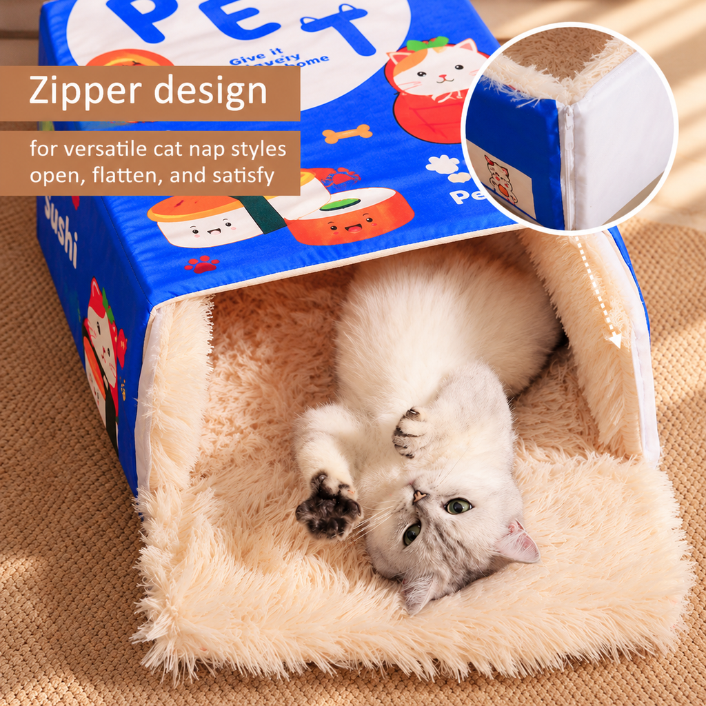 Snack Box Cat Bed – Enclosed Sushi Box Cat Hideout - TillyPaw