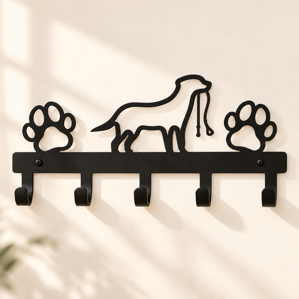 Dog Lead Holder – 5-Hook Metal Wall Rack with Paw Prints - TillyPaw