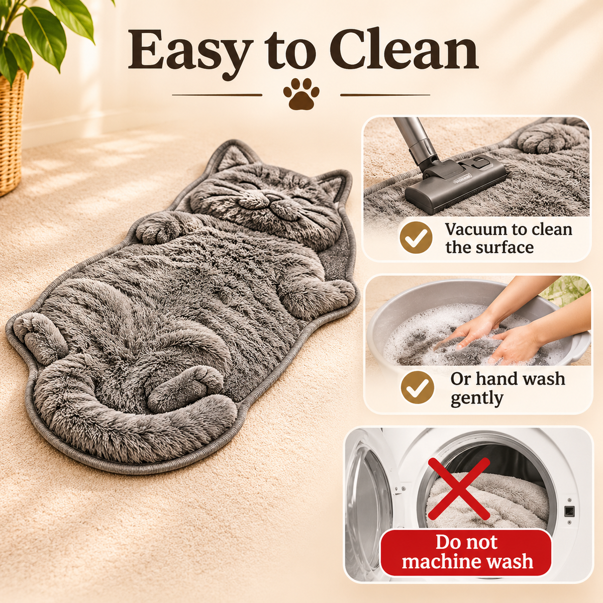 Cat Rug – Plush Cat-Shaped Floor Rug in Soft Grey - TillyPaw