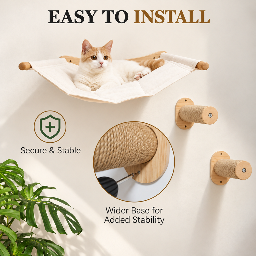 Sisal Cat Wall Steps – 2-Piece Wooden Climbing Set - TillyPaw